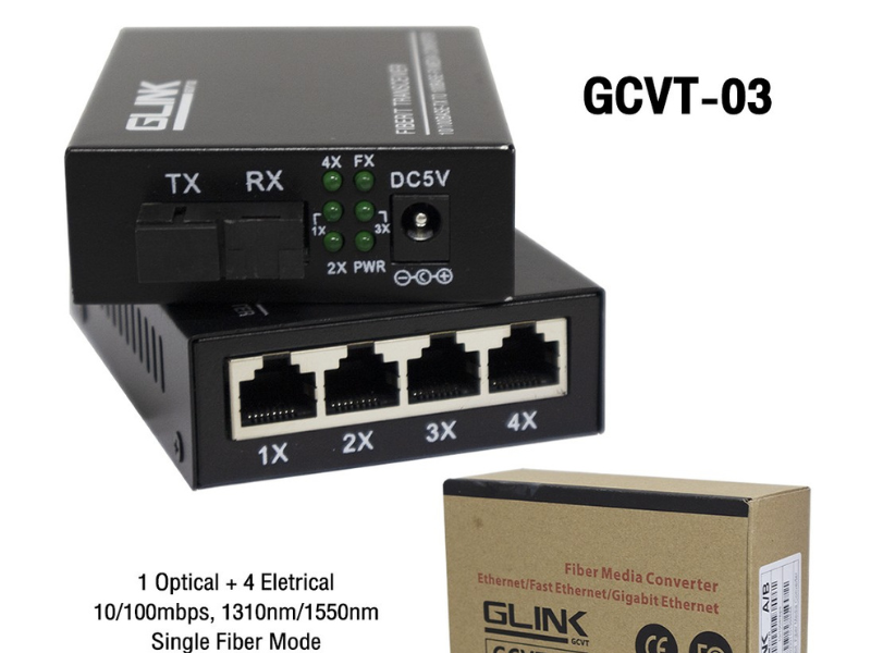 Glink GCVT-03 Media Converter Fiber 10/100 20km. 4 Eletrical