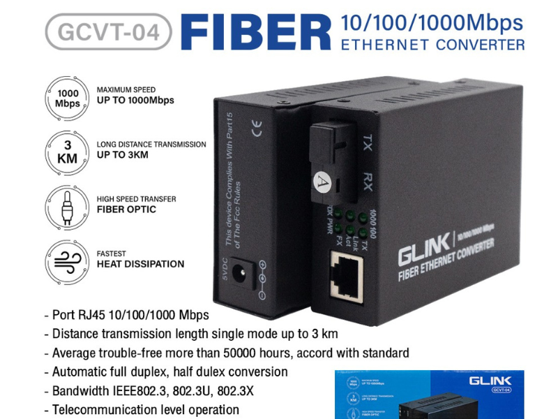 GLINK GCVT04 Media Converter Fiber 10/100/1000 3KM