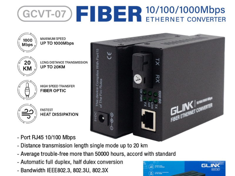 GLINK CVT-07 Fiber Ethernet Media Converter 10/100/1000 (20Km)