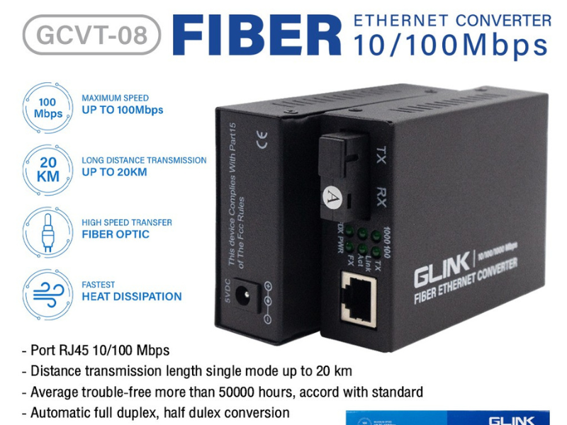 GLINK GCVT-08 Fiber to Lan Media Converter Gigabit 20KM (ไม่มีอแดปเตอร์)