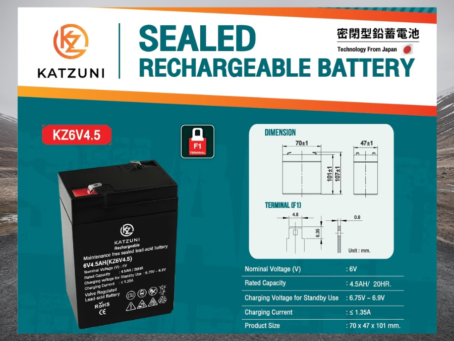 KATZUNI BATTERY UPS แบตเตอรี่เจล 6V 4.5AH รุ่น KZ6V4.5 KATZUNI BATTERY UPS แบตเตอรี่เจล 6V 4.5AH รุ่น KZ6V4.5