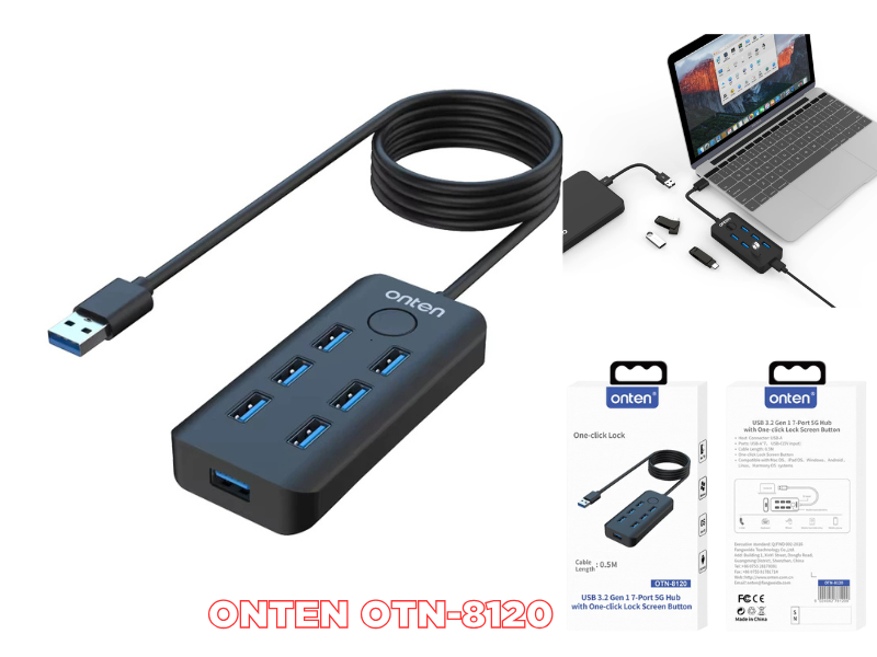 ONTEN OTN-8120 USB3.2 Gen1 USB Hub 5G 7Port สายยาว 50ซม.