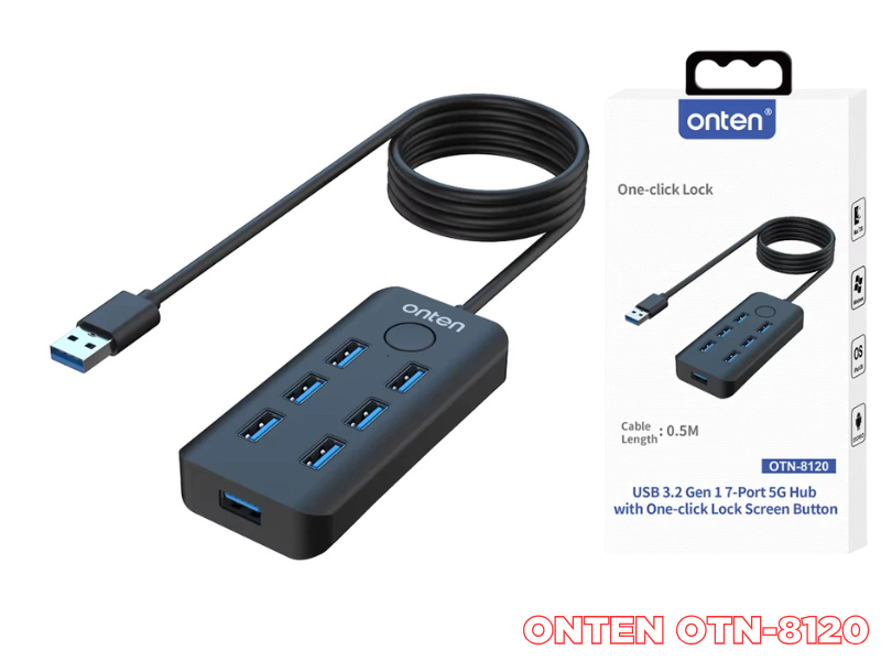 ONTEN OTN-8120 USB3.2 Gen1 USB Hub 5G 7Port สายยาว 50ซม. ONTEN OTN-8120 USB3.2 Gen1 USB Hub 5G 7Port สายยาว 50ซม.