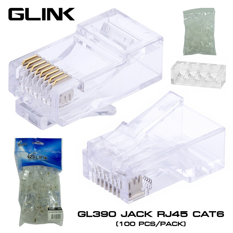 Glink รุ่น GL390 หัวต่อสายแลนคุณภาพสูง RJ45 CAT6 100pcs./pcak Glink รุ่น GL390 หัวต่อสายแลนคุณภาพสูง RJ45 CAT6 100pcs./pcak