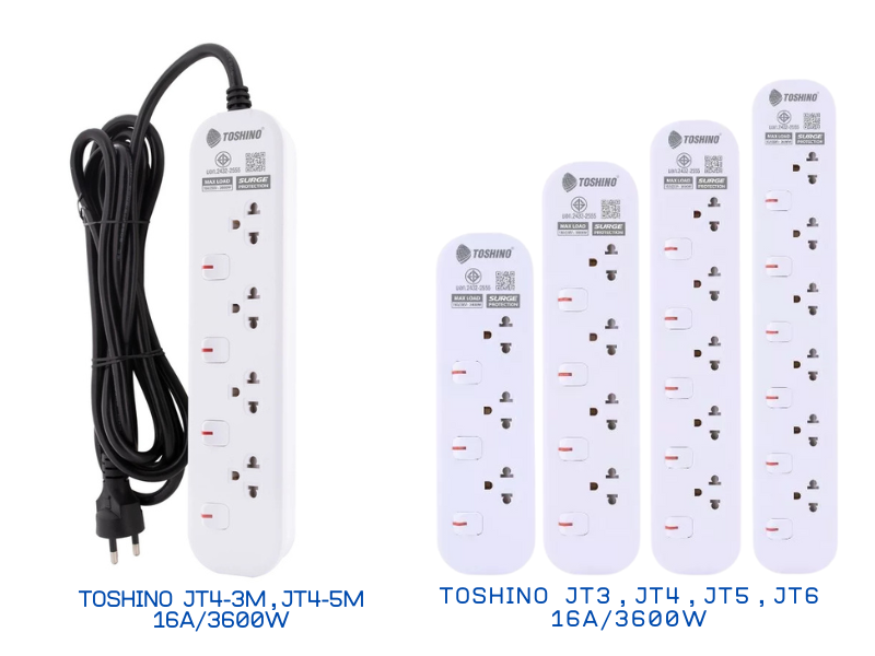 โตชิโน รางปลั๊กไฟ 4 ช่อง 4 สวิตช์ 3.0เมตร Toshino 16A 3600W มาตรฐาน มอก.