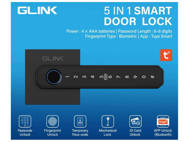 GLINK 5-IN-1 SMART DOOR LOCK กลอนล๊อคดิจิตอล