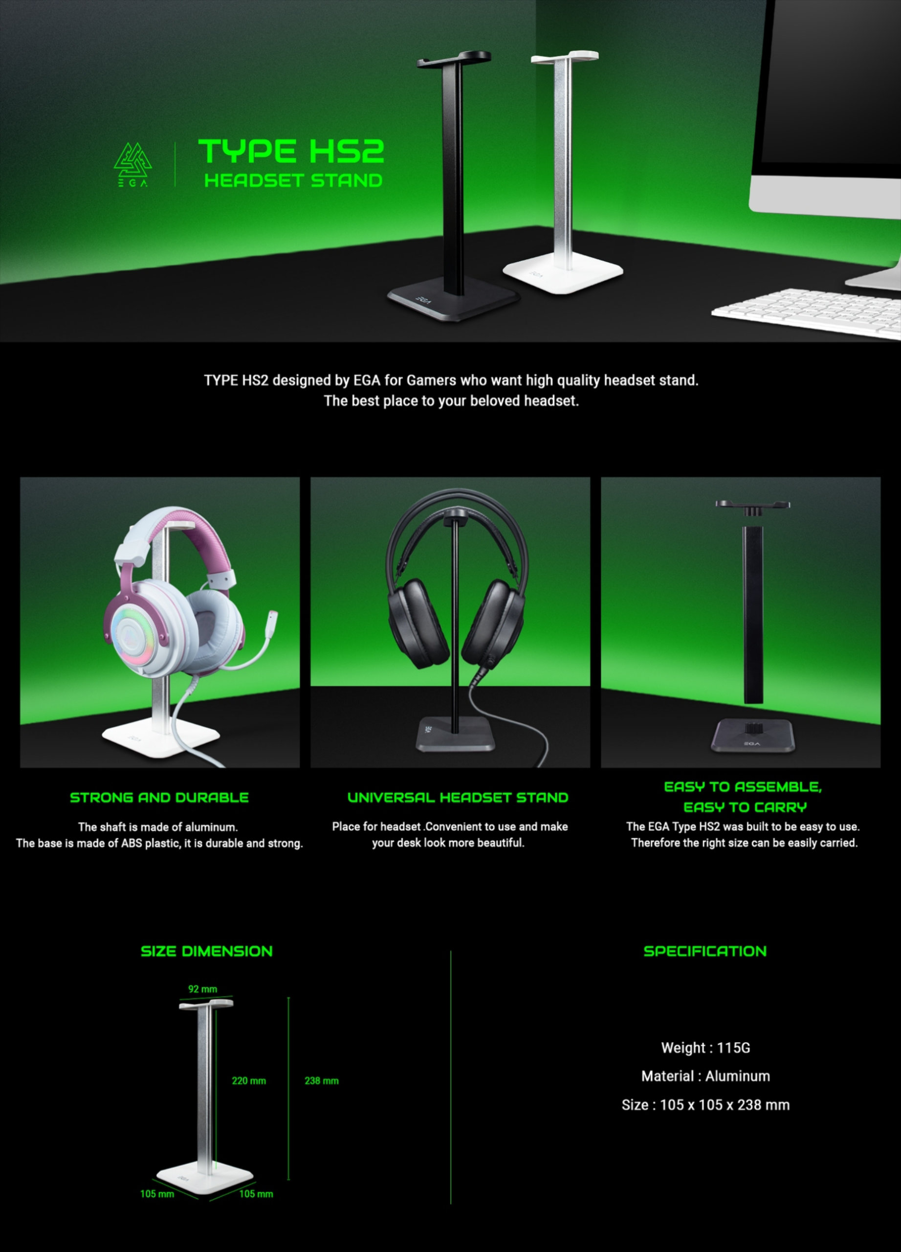 EGA TYPE HS2 Headset Stand ขาตั้งหูฟัง ที่วางหูฟัง สีดำ สีขาว EGA TYPE HS2 Headset Stand ขาตั้งหูฟัง ที่วางหูฟัง สีดำ สีขาว