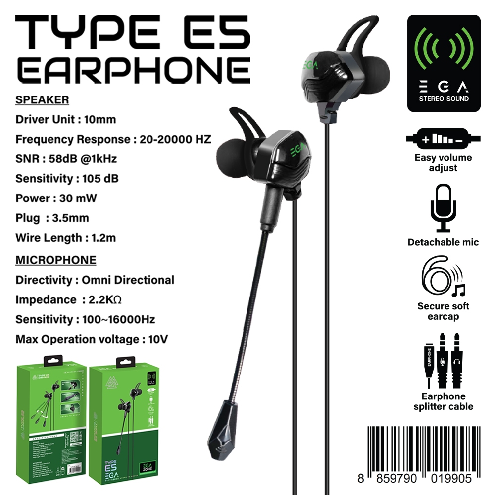 EGA หูฟัง Ear Phone รุ่น Type E5 หูฟังคุณภาพเสียงดี EGA หูฟัง Ear Phone รุ่น Type E5 หูฟังคุณภาพเสียงดี