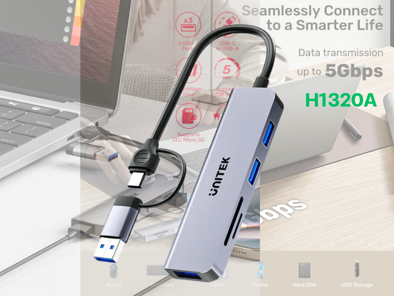 UNITEK 5-in-1 USB 5Gbps Hub with SD and Micro SD Card Reader