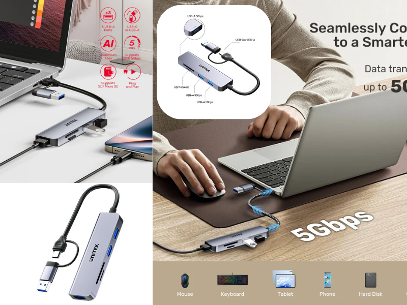 UNITEK 5-in-1 USB 5Gbps Hub with SD and Micro SD Card Reader