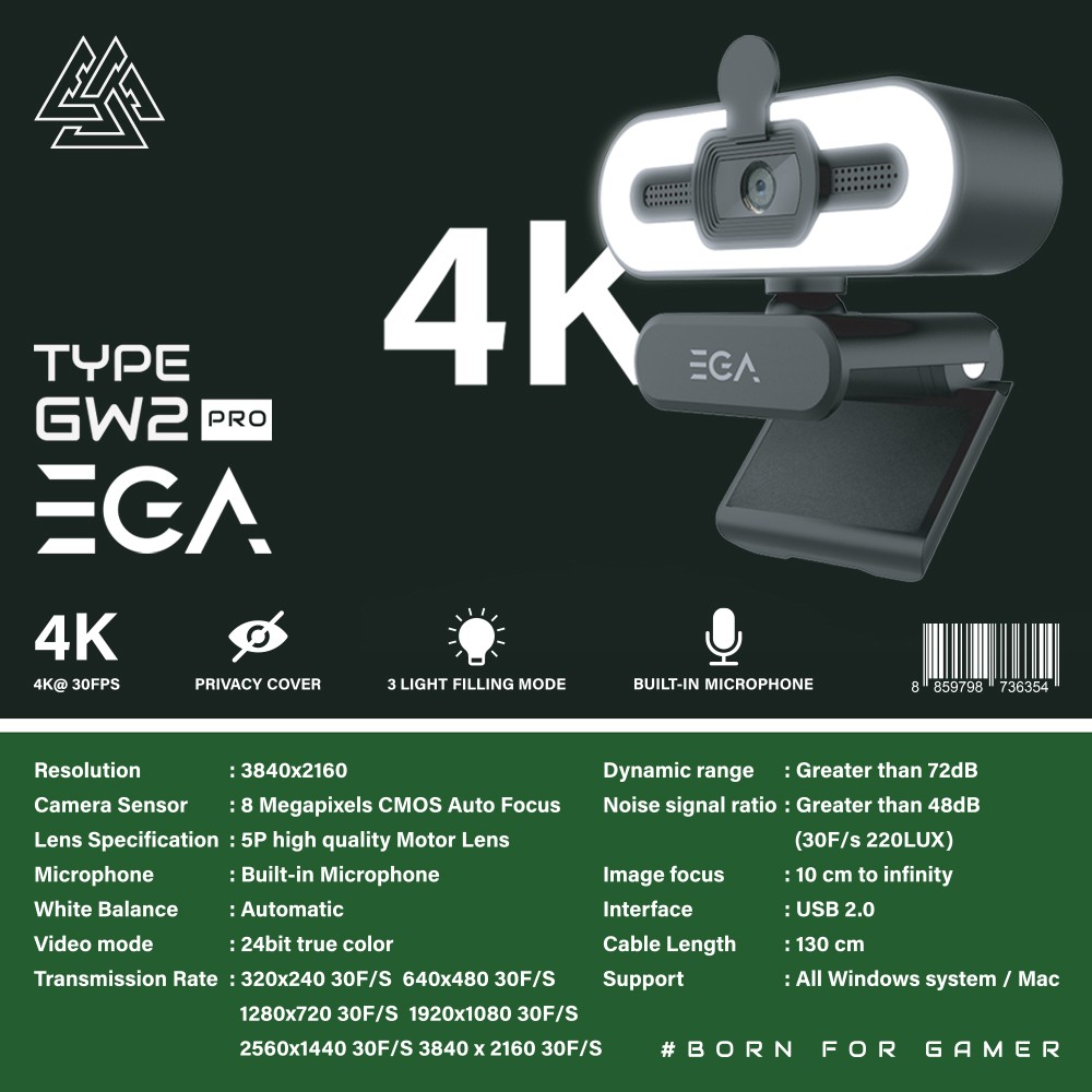 EGA กล้องเวปแคม 4K UHD AUTO FOCUS รุ่น GW2pro EGA กล้องเวปแคม 4K UHD AUTO FOCUS รุ่น GW2pro