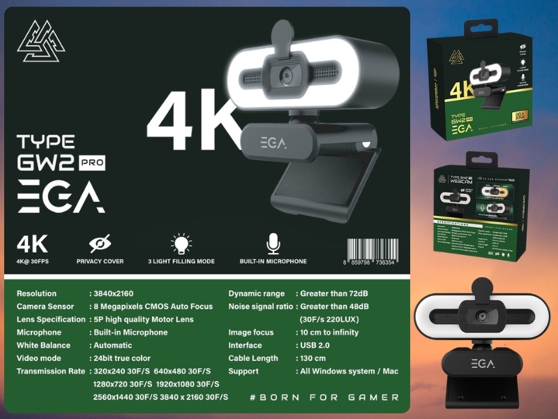EGA กล้องเวปแคม 4K UHD AUTO FOCUS รุ่น GW2pro