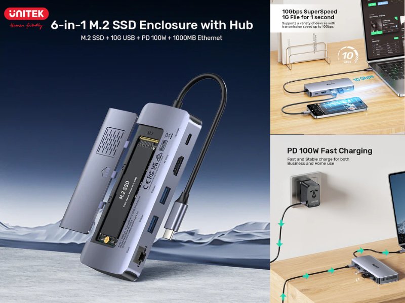 UNITEK USB TYPE-C 6-IN-1 WITH M2 SSD ENCLOSURE UNITEK USB TYPE-C 6-IN-1 WITH M2 SSD ENCLOSURE