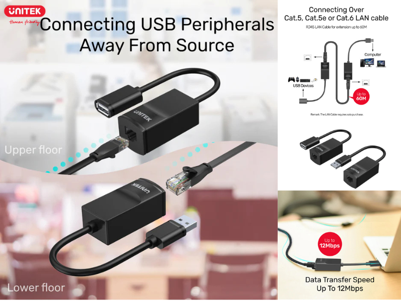 UNITEK USB-A EXTENDER up to 60M Cat5e/Cat6