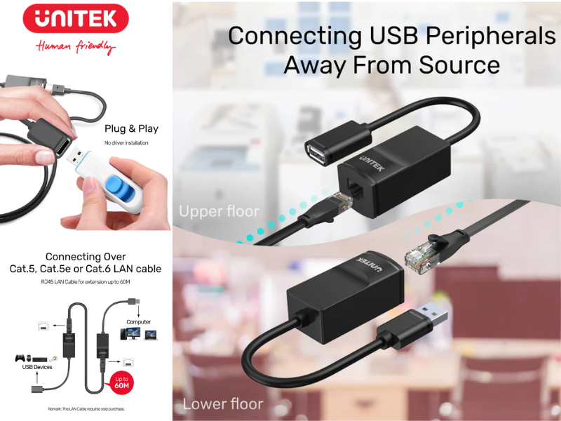 UNITEK USB-A EXTENDER up to 60M Cat5e/Cat6