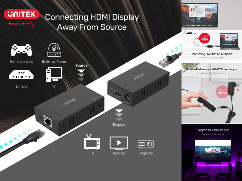 UNITEK HDMI EXTENDER 150M by RJ45 Cat5e/Cat6