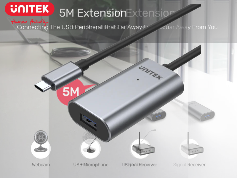 UNITEK USB TYPE-C TO USB TYPE-C ACTIVE CABLE 5.0M