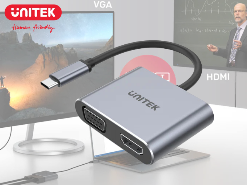 UNITEK USB TYPE-C TO HDMI & VGA ADAPTER 4K@60HZ.