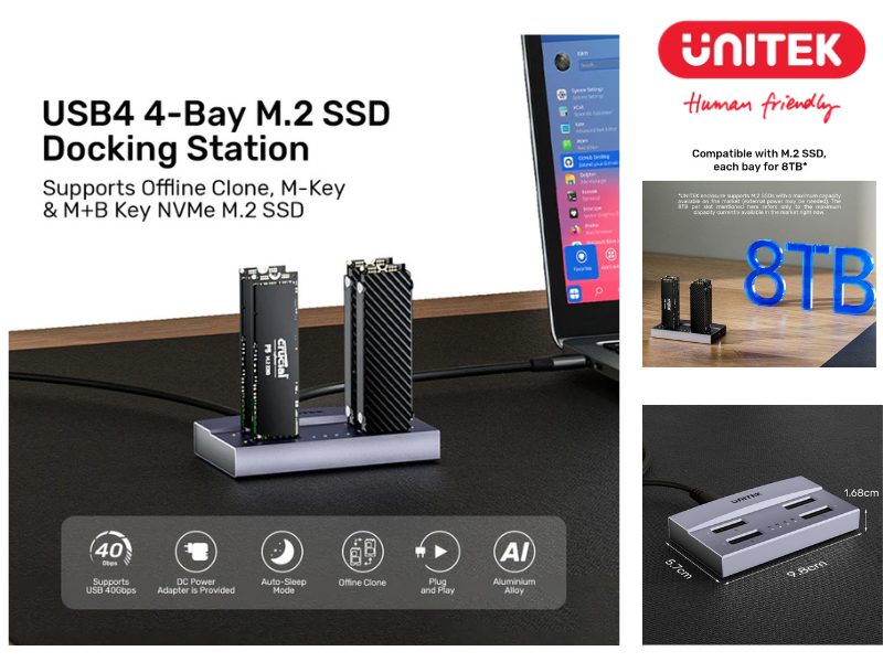 UNITEK USB4 4-BAY M.2 SSD DOCKING STATION