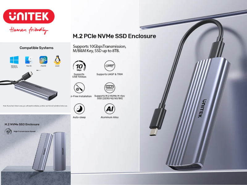 UNITEK M.2 PCIe NVME SSD ENCLOSURE 10Gbps.
