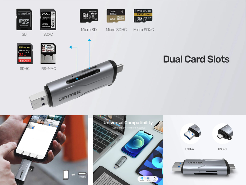 UNITEK USB3.0 CARD READER 2-IN-1 [USB-A , USB-C]