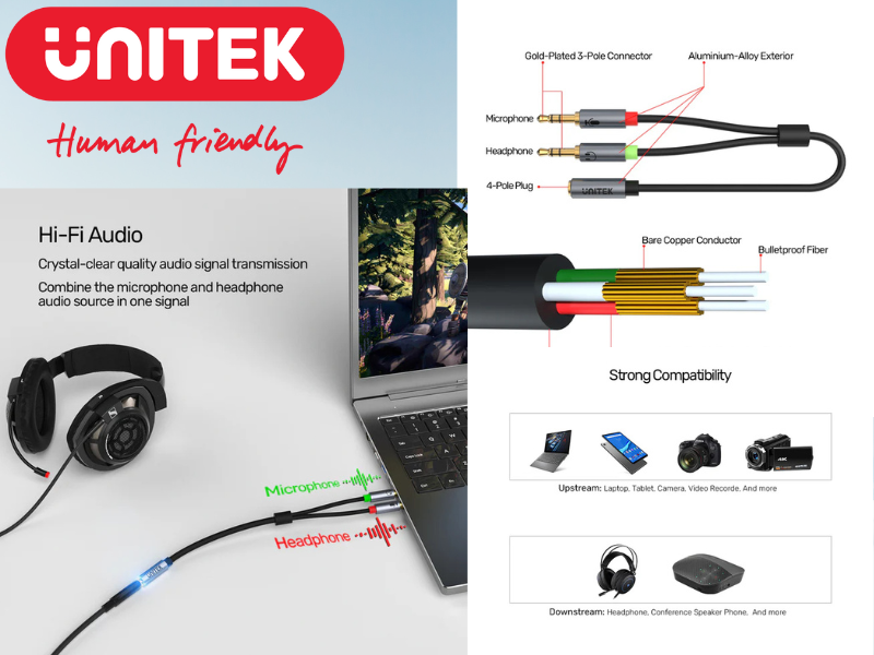 UNITEK 3.5mm AUX Audio Cable with Two Male Jack For Audio In & Out UNITEK 3.5mm AUX Audio Cable with Two Male Jack For Audio In & Out