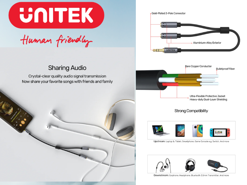 UNITEK 3.5MM AUX Audio Cable with Two Female Socket For Audio Sharing UNITEK 3.5MM AUX Audio Cable with Two Female Socket For Audio Sharing