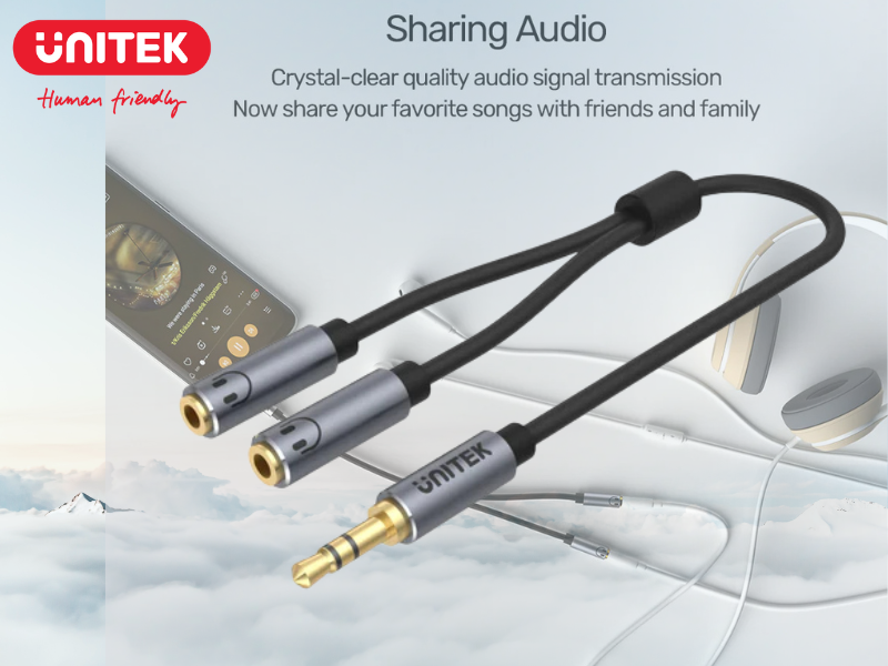 UNITEK 3.5MM AUX Audio Cable with Two Female Socket For Audio Sharing