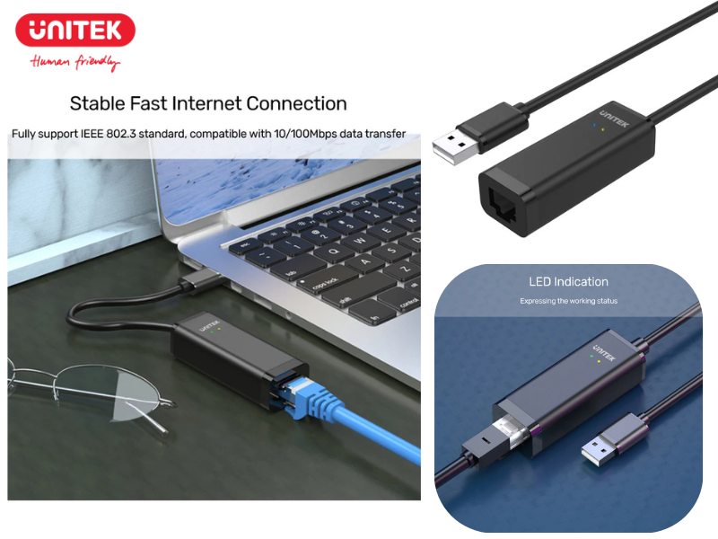 UNITEK USB 3.0 to Ethernet Adapter in Black UNITEK USB 3.0 to Ethernet Adapter in Black