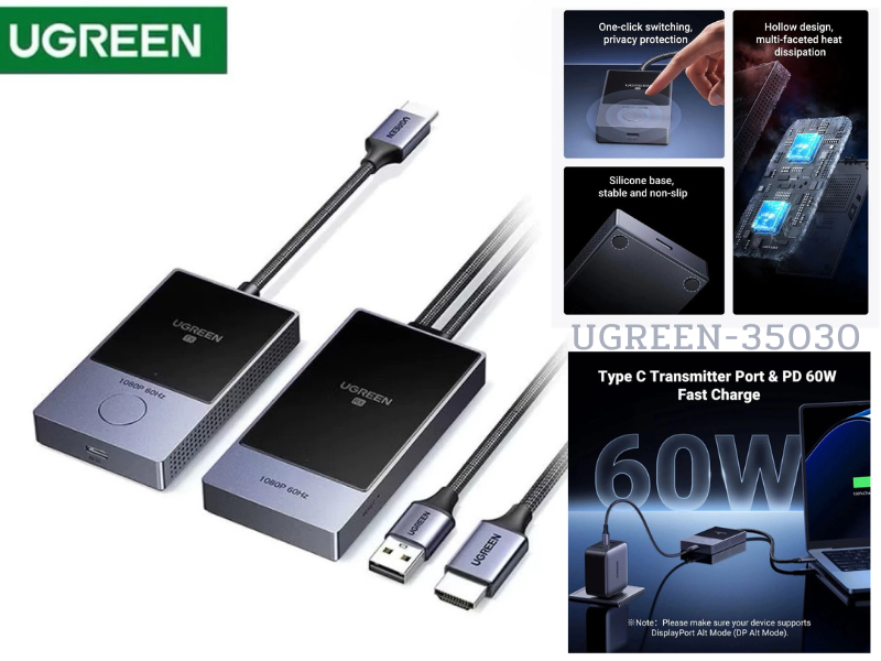 UGREEN HDMI WIRELESS ไร้สายได้ไกลถึง 30 เมตร รองรับความละเอียด Full HD 1080p/60Hz UGREEN HDMI WIRELESS ไร้สายได้ไกลถึง 30 เมตร รองรับความละเอียด Full HD 1080p/60Hz