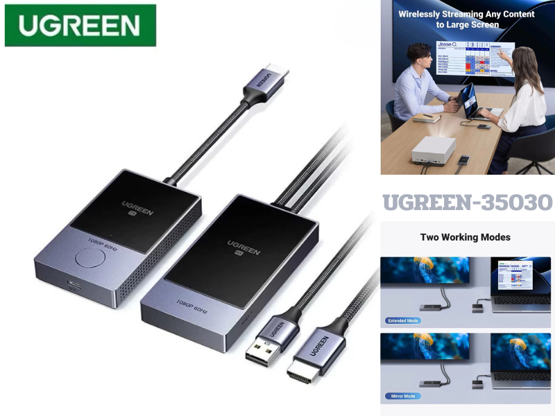 UGREEN HDMI WIRELESS ไร้สายได้ไกลถึง 30 เมตร รองรับความละเอียด Full HD 1080p/60Hz UGREEN HDMI WIRELESS ไร้สายได้ไกลถึง 30 เมตร รองรับความละเอียด Full HD 1080p/60Hz