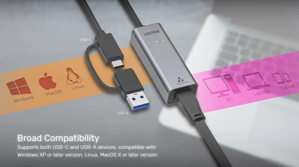 UNITEK USB-C / USB-A to Gigabit Ethernet Adapter