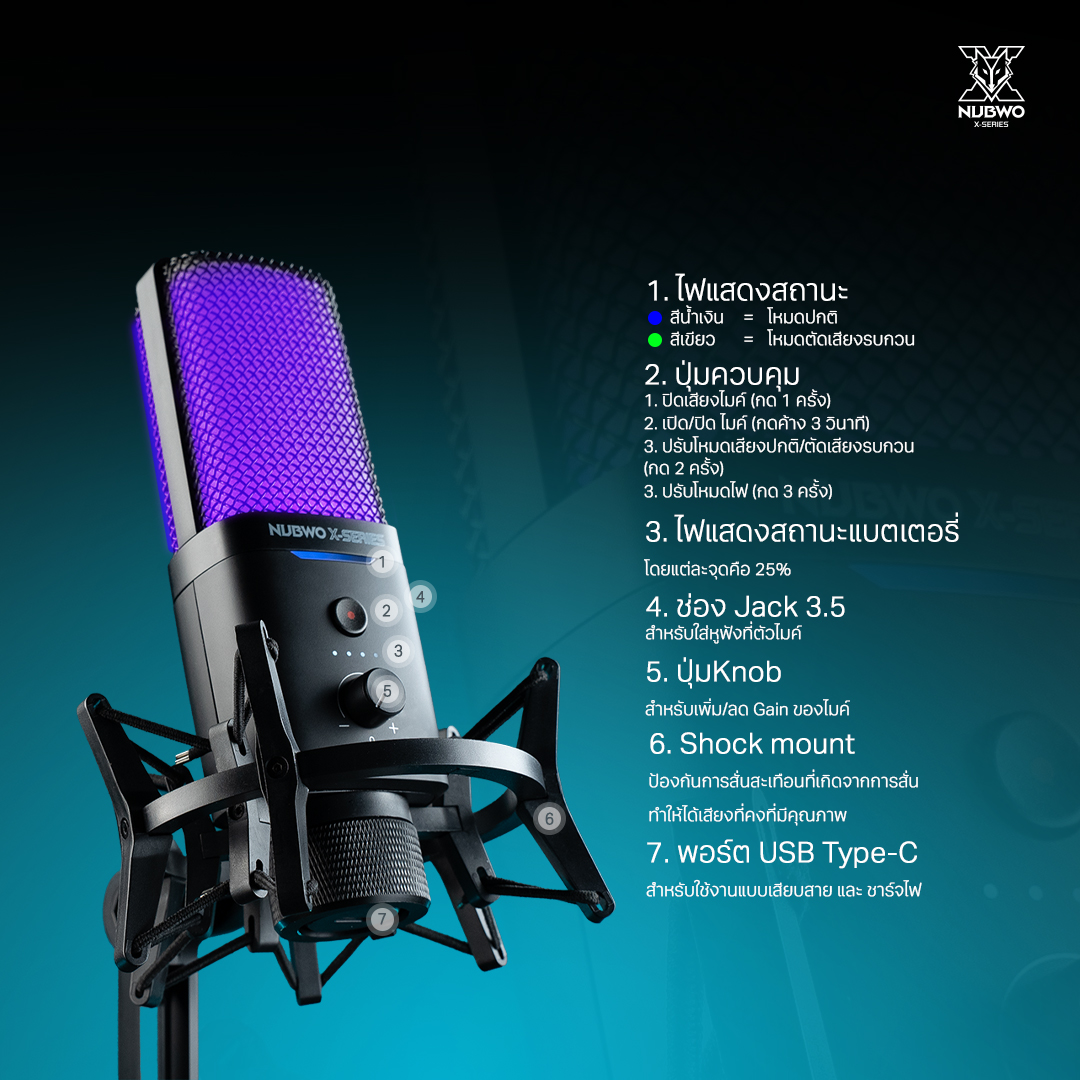 ไมโครโฟน รุ่น X701 HATHOR ไฟ RGB คุณภาพเสียงระดับสตูดิ
