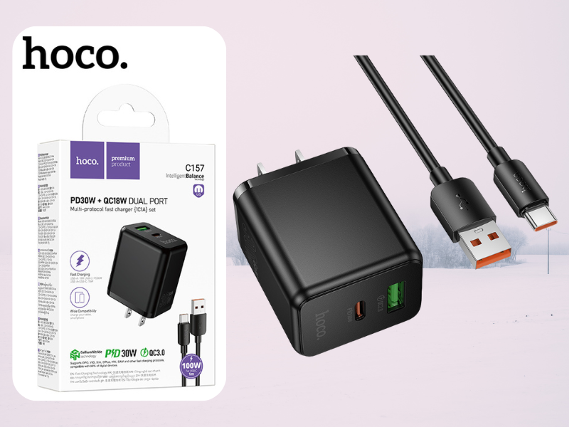 HOCO ชุดชาร์จมือถือ PD30W + QC18W + สายชาร์จ USB-C 1เมตร