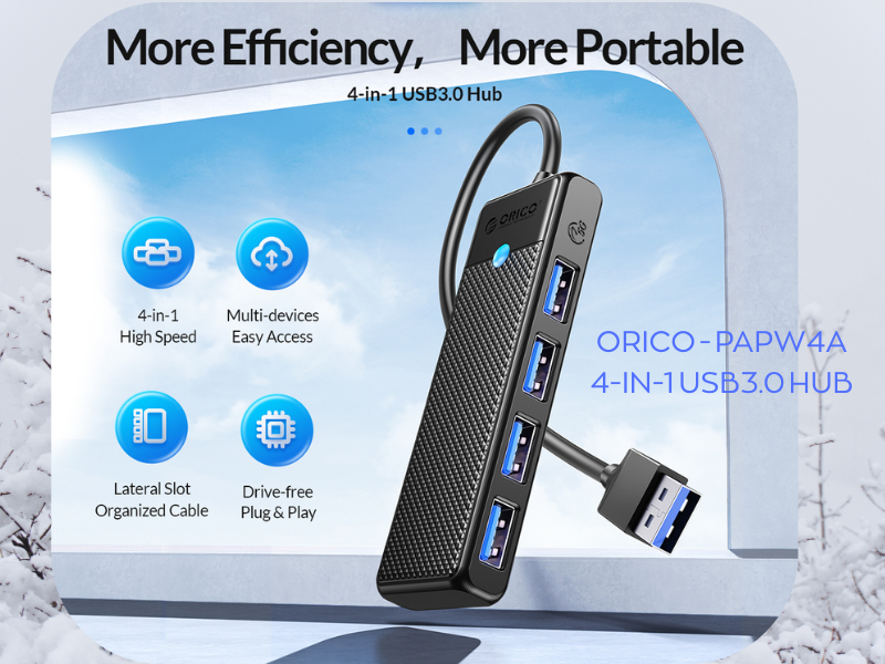 4 Port USB HUB V.3.0 ORICO PAPW4A-U3-015 (Black)