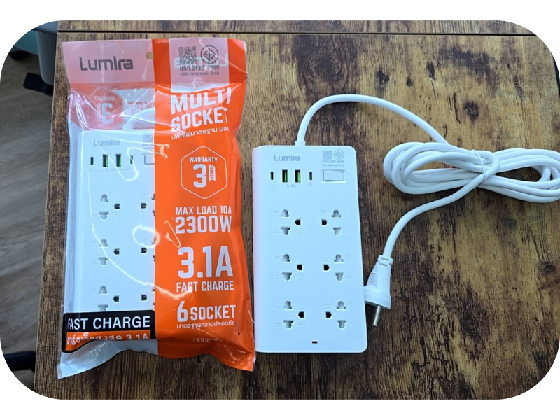 LUMIRA ปลั๊กไฟ มอก. 6ช่องเสียบ-2USB-2USB-C 1สวิทซ์ 3เมตร
