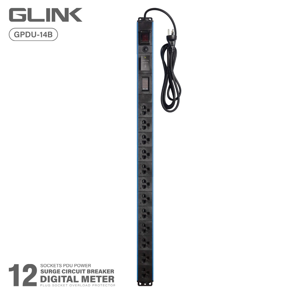 GLINK ปลั๊กไฟสำหรับตู้แล็ค 12เต้าเสียบ สายยาว 2เมตร รุ่น GPDU-14K