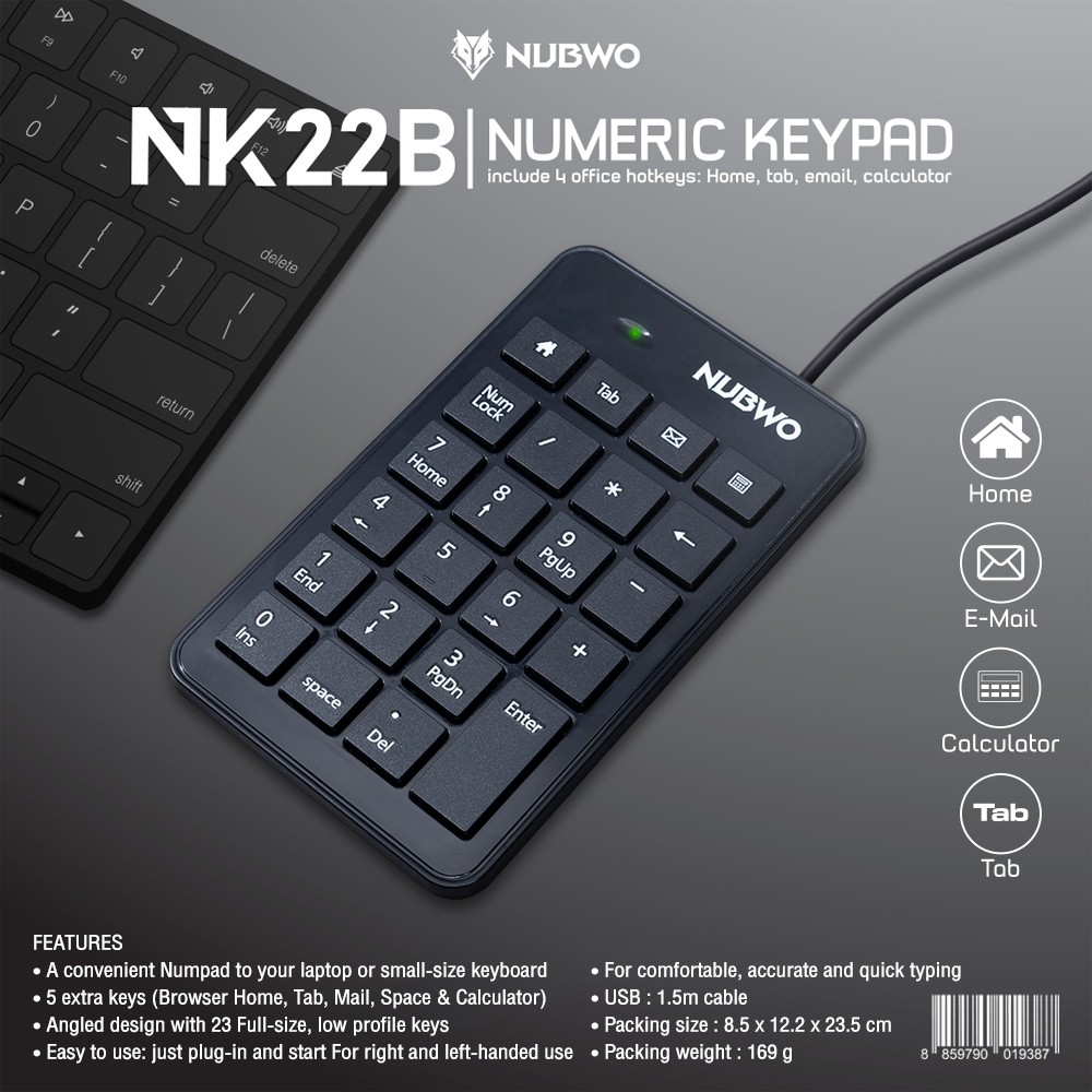 NUBWO NK22B คีย์บอร์ดตัวเลขมาพร้อมปุ่มลัดพิเศษ สะดวก ใช้งานง่าย เสียงเงียบ NUBWO NK22B คีย์บอร์ดตัวเลขมาพร้อมปุ่มลัดพิเศษ สะดวก ใช้งานง่าย เสียงเงียบ
