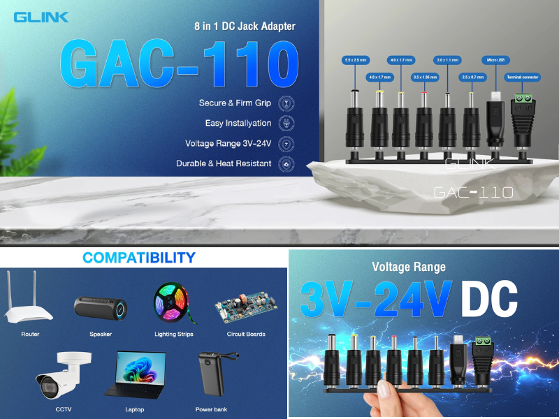 GLINK หัวแจ็ค DC 8 รูปแบบ สำหรับแปลงอะแดปเตอร์ให้สามารถต่อเข้ากับอุปกรณ์ต่างๆ