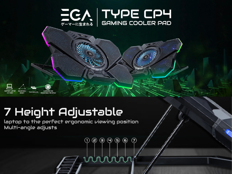 พัดลมรองระบายความร้อนโน๊ตบุ๊ค ขนาด 9-17นิ้ว ยี่ห้อEVG รุ่น TYPE CP4 พัดลมรองระบายความร้อนโน๊ตบุ๊ค ขนาด 9-17นิ้ว ยี่ห้อEVG รุ่น TYPE CP4