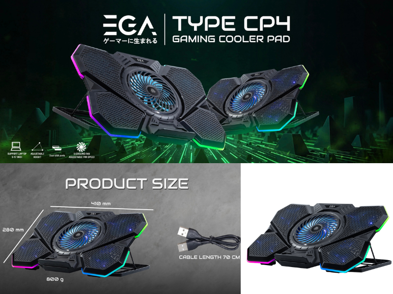 พัดลมรองระบายความร้อนโน๊ตบุ๊ค ขนาด 9-17นิ้ว ยี่ห้อEVG รุ่น TYPE CP4 พัดลมรองระบายความร้อนโน๊ตบุ๊ค ขนาด 9-17นิ้ว ยี่ห้อEVG รุ่น TYPE CP4