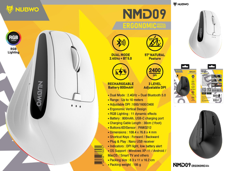 NUBWO เมาส์ไร้สายเพื่อสุขภาพ เชื่อมต่อได้ 2แบบ Wireless และ Bluetooth