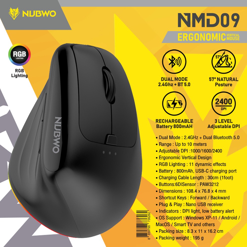 NUBWO เมาส์ไร้สายเพื่อสุขภาพ เชื่อมต่อได้ 2แบบ Wireless และ Bluetooth