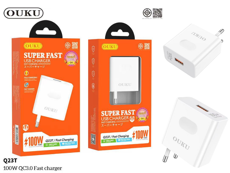 หัวชาร์จมือถือแบบUSB-A ชาร์จเร็ว  100W Fast Charger ยี่ห้อOUKU รุ่นQ23T