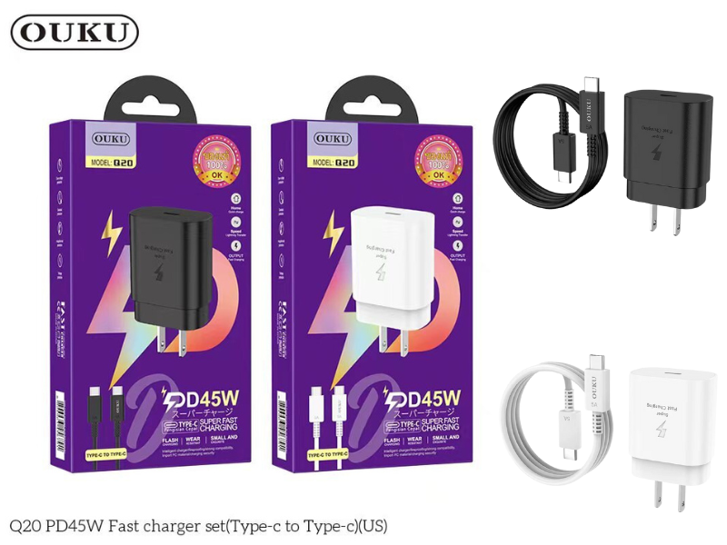 ชุดชาร์จมือถือพร้อมสายUSB-C จ่ายไฟเร็ว PD45W Fast Charger ยี่ห้อOUKU รุ่นQ20