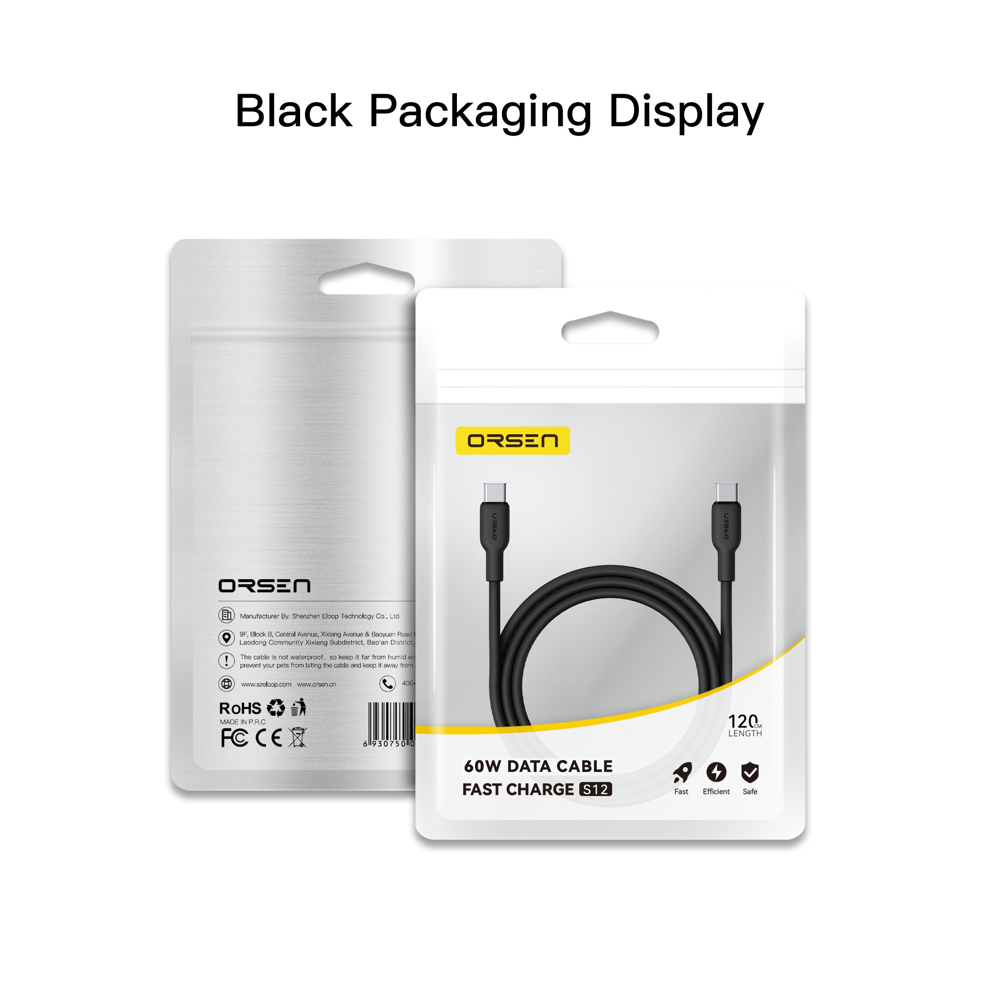 ORSEN S12C สายชาร์จ USB C PD 60W Type C to C ยาว 1.2เมตร