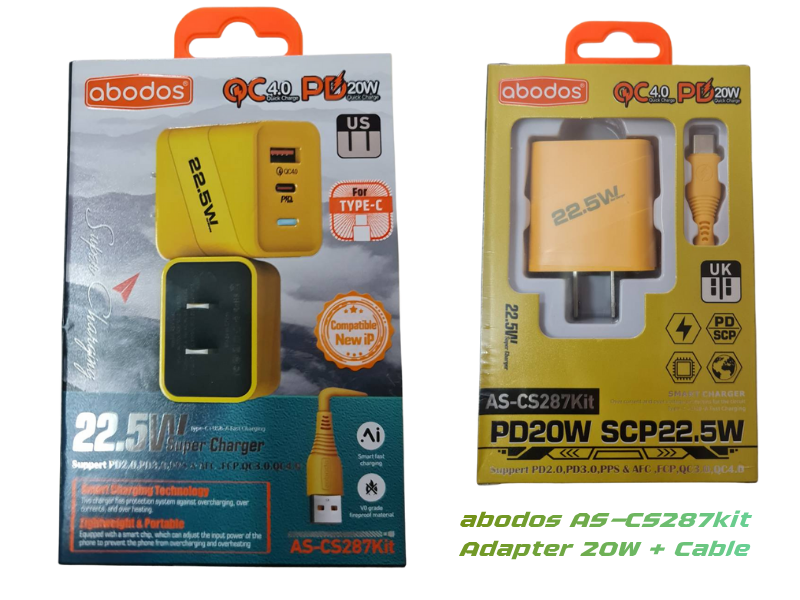 ชุดชาร์จมือถือ 20วัตต์ พร้อมสายชาร์จ USB-C ยี่ห้อ abodos รุ่น AS-CS287kit