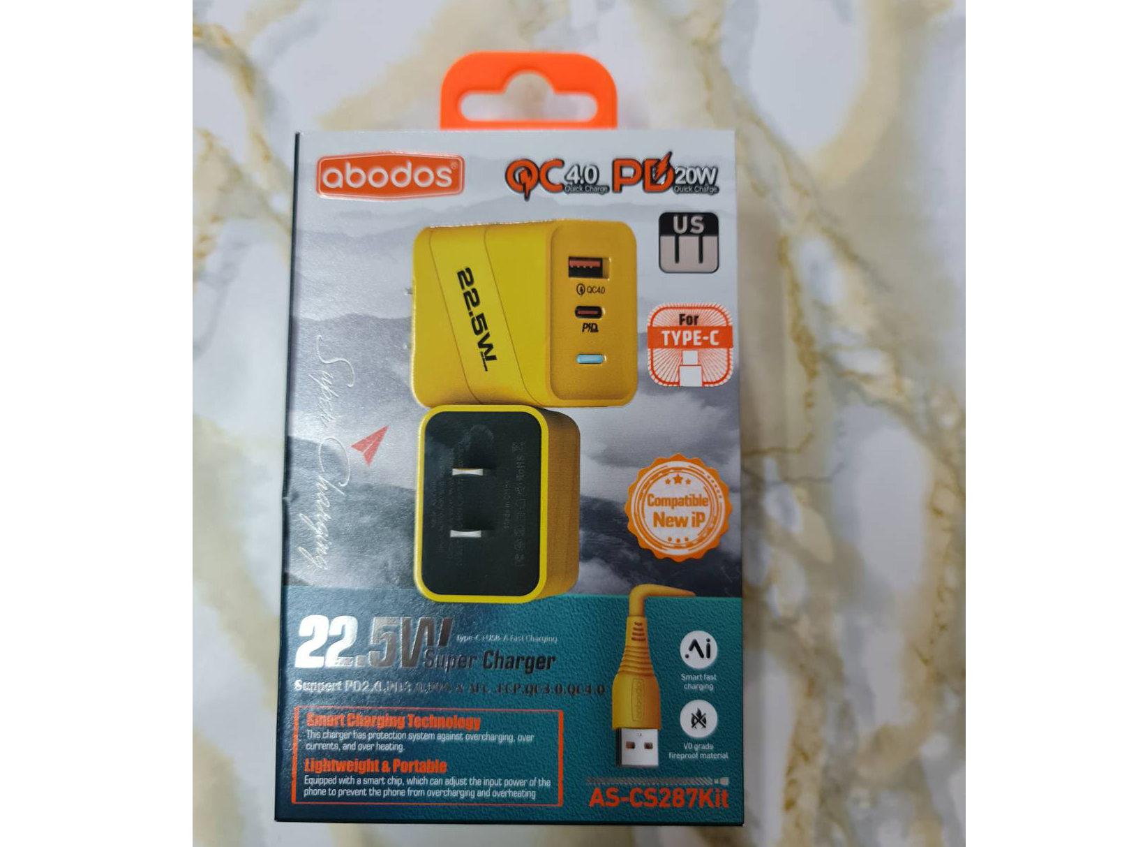 ชุดชาร์จมือถือ 20วัตต์ พร้อมสายชาร์จ USB-C ยี่ห้อ abodos รุ่น AS-CS287kit