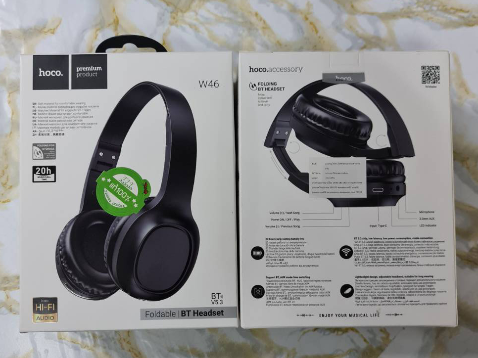 หูฟัง Bluetooth Hoco W46 ฟังไร้สายแบบครอบหู ดีไซน์มินิมอล พับเก็บได้