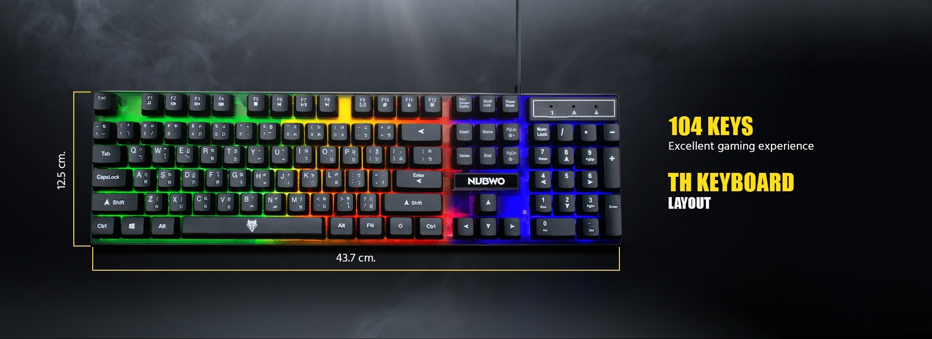 NK-36 MARS GAMING KEYBOARD 104 Keys LED Rainbow Backlight